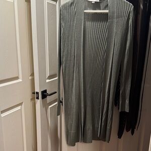 Long Ribbed Open Cardigan